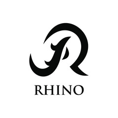 Animal logo with initial R for Rhino Design element for logo, poster, card, banner, emblem, t shirt. Vector illustration