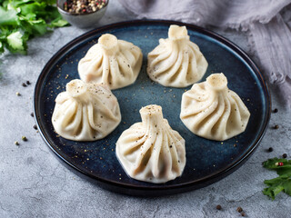 khinkali with meat georgian cuisine