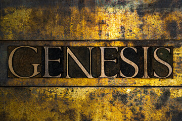 Genesis text message on textured grunge copper and vintage gold background