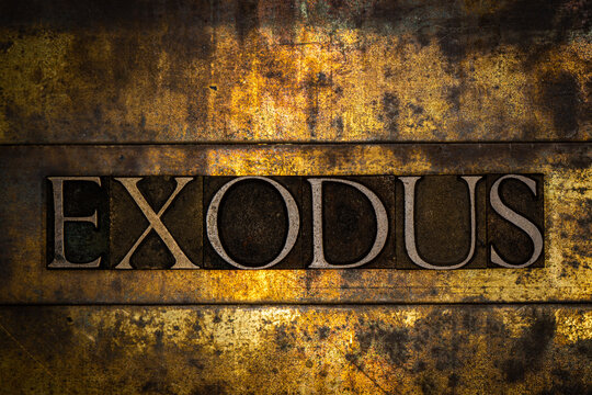 Exodus text message on textured grunge copper and vintage gold background