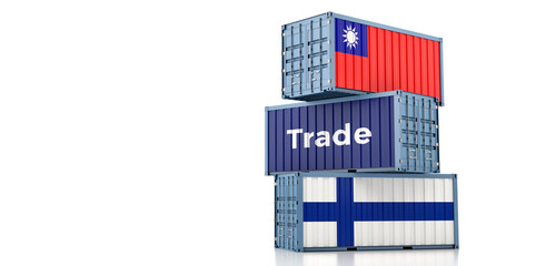 Shipping containers with Finland and Taiwan flag. 3D Rendering 