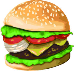 delicious juicy hamburger art