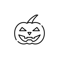 Jack o lantern. Traditional Halloween carved pumpkin with evil grinning face. Pixel perfect, editable stroke line art icon