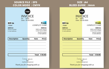 Two color minimal design invoice design.Simple invoice design template bundle