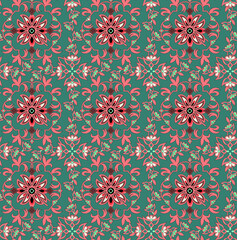 Mosaic seamless pattern with oriental floral ornament for fabrics, souvenirs, packaging, greeting cards and scrapbooking