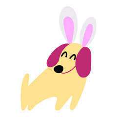 Dachshund. Costume of bunny for Easter party. Hand drawn icon illustration.