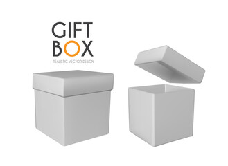 Obraz premium 3d realistic gift box with gold bow. Opened and closed. Render.