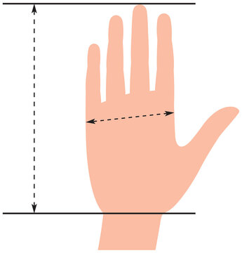 Template for measuring hands. Glove Sizing Charts. Template for measuring gloves. Vector illustration