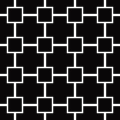 Black tile squares and bwite background. Vector seamless geometric pattern.