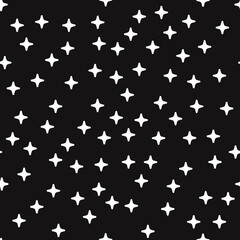 Black background wallpaper and white stars. Seamless vector pattern.