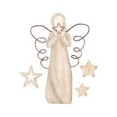 christmas wooden angel with stars