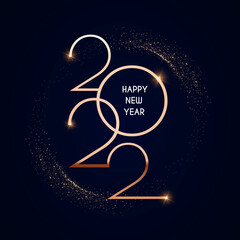 Happy new 2022 year Elegant gold text with light. Minimalistic text template