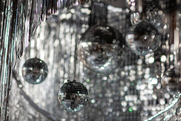 new year and christmas decor silver and disco balls