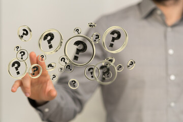 solving problem with digital question marks 3D rendering