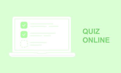 Laptop with online quiz form checklist on screen. Choice and survey. Illustration of checklist online in website, choice and quiz exam list