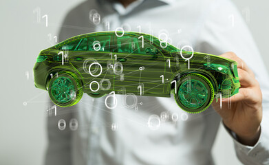 Hologram auto, futuristic polygonal model auto.