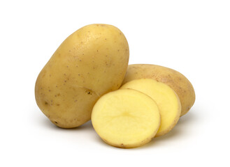 young potatoes and sliced isolated on white background, with clipping path.