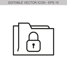 Folder sign with a padlock. Editable stroke line icon. Vector illustration