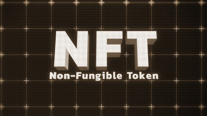Non-fungible token hologram on virtual digital screen, nft with network circuit and globe