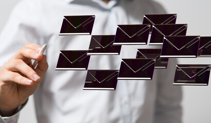 Approved email and spam message displayed on a futuristic interface