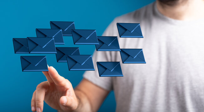 3D rendering flying email icon and web flying