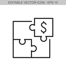 Money puzzle concept. Editable stroke line icon. Vector illustration