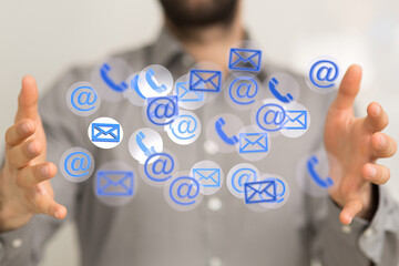 holding smartphone and checking email online on web with