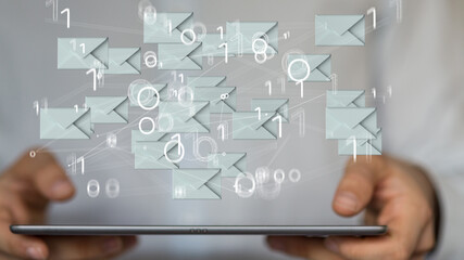 3D rendering flying email icon and web flying