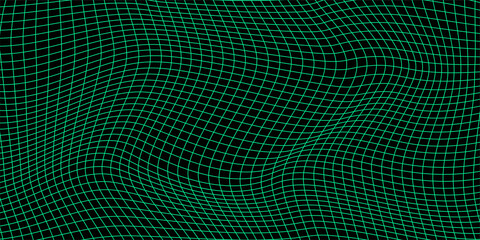 Abstract wavy 3d mesh on a green background. Geometric dynamic wave. 3D technology wireframe. Vector illustration. - obrazy, fototapety, plakaty