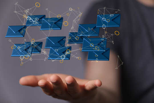 3D rendering flying email icon and web flying
