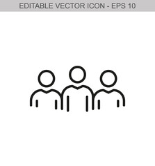 Teamwork concept with three men. Editable stroke line icon. Vector illustration