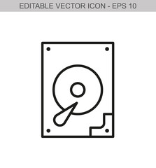 A hard drive sign. Editable stroke line icon. Vector illustration