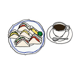 喫茶店のミックスサンドとコーヒーのモーニングセット