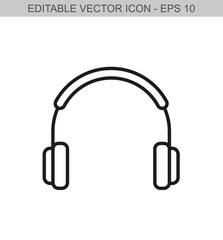 A headset sign. Editable stroke line icon. Vector illustration