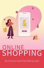 Young Woman, online shopping . Flyer design for E-commerce, Mobile app, Marketing, Online Shopping, Store.