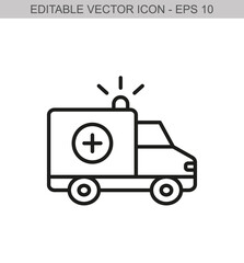 Ambulance with sirens. Editable stroke line icon. Vector illustration