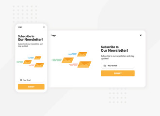 Subscription to newsletter pop up banner template for mobile and desktop version