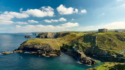 a view in landscape along the South West coast path from Tintagel Head in Cornwall © Jenny