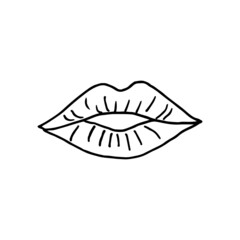 Smiling female lips in doodle style. Hand drawn illustration.