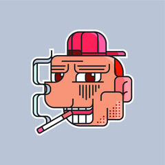 Abstract, Geometric, Playful, Colorful, Cartoon Funky, Cool Men Smoking Sticker, Poster, Tshirt Design Vector Illustration