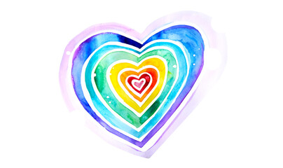 Rainbow heart illustration watercolor white background bright color light stroke love, joy vitality movement