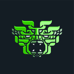Playful, Modern, Flat, Geometric Japanese Green Demon Icon Mascot Vector Illustration