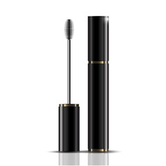 Obraz premium Luxury mascara ads, black and golden package with streamline background illustration vector design