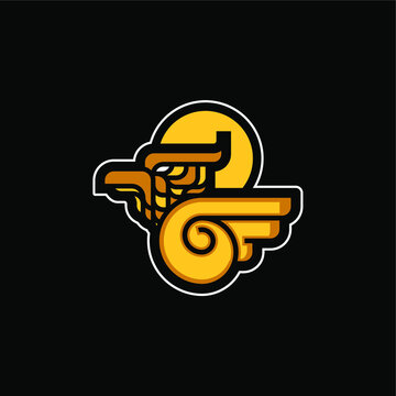 Modern, Geometric Cartoon Inca Bird Totem Vector Logo Icon Illustration