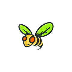 Modern, Minimalist, Cartoon Bees And Leaves Medical And Health Care Logo Vector Illustration