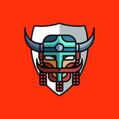 Modern, Flat, Playful, Geometric  Viking Warrior Badge Vector Layered, Element, Logo Design Illustration