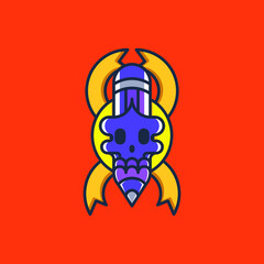 Flat, Colorful, Playful, Smart, Modern, Skull Pencil Vector Logo Icon Illustration