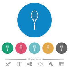Single tennis racket flat round icons