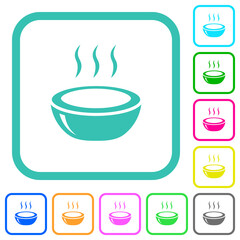 Glossy steaming bowl vivid colored flat icons