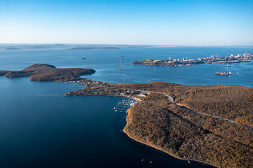 Aerial view of the Russian Island and Vladivostok, Russia